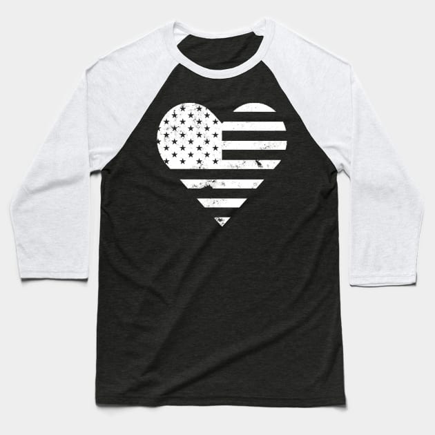 White Distressed American Heart Flag USA Patriotic - Heart Flag - 4th of July- I love USA - White Heart Flag Baseball T-Shirt by DazzlingApparel